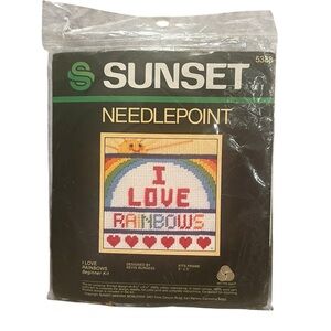 Vintage Sunset  #5388 “I Love Rainbows” Hearts Needlepoint Kit Sealed